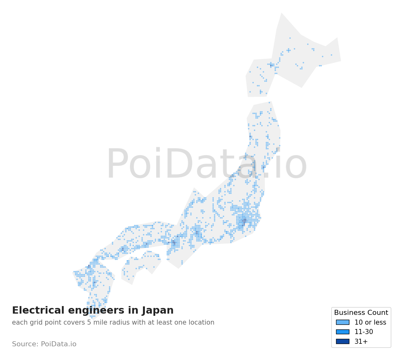 Electrical engineer density map for Japan