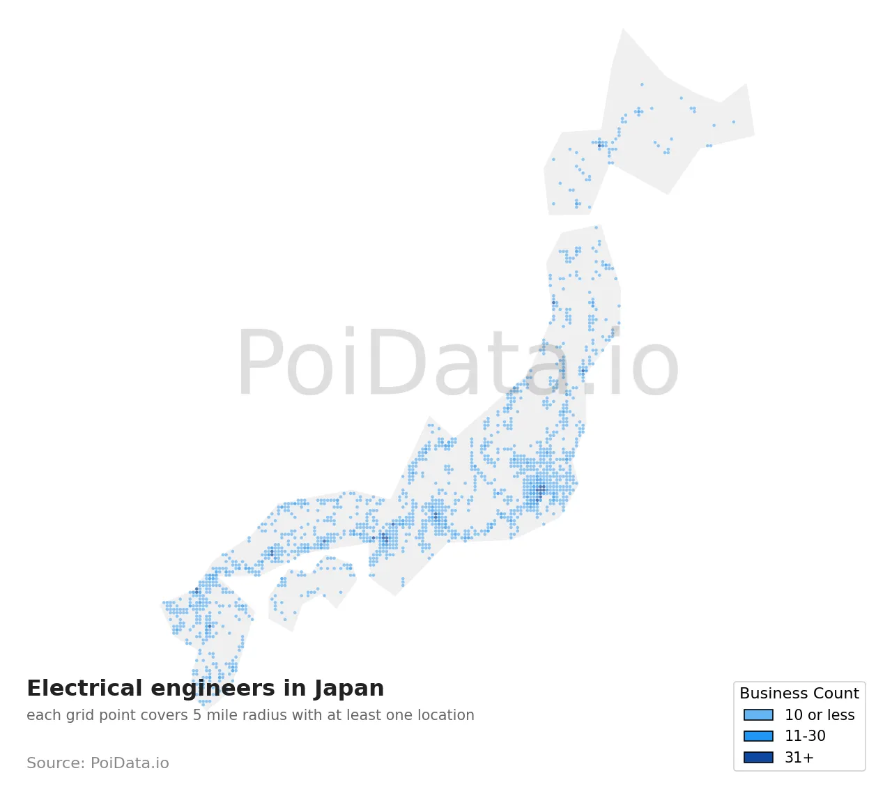 Electrical engineer density map for Japan