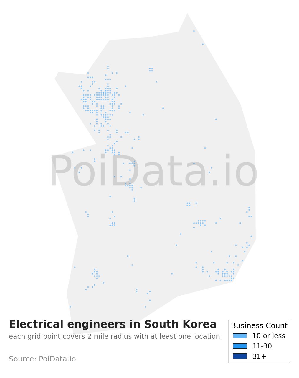 Electrical engineer density map for South Korea