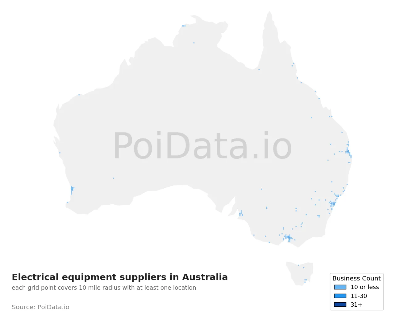 Electrical equipment supplier density map for Australia