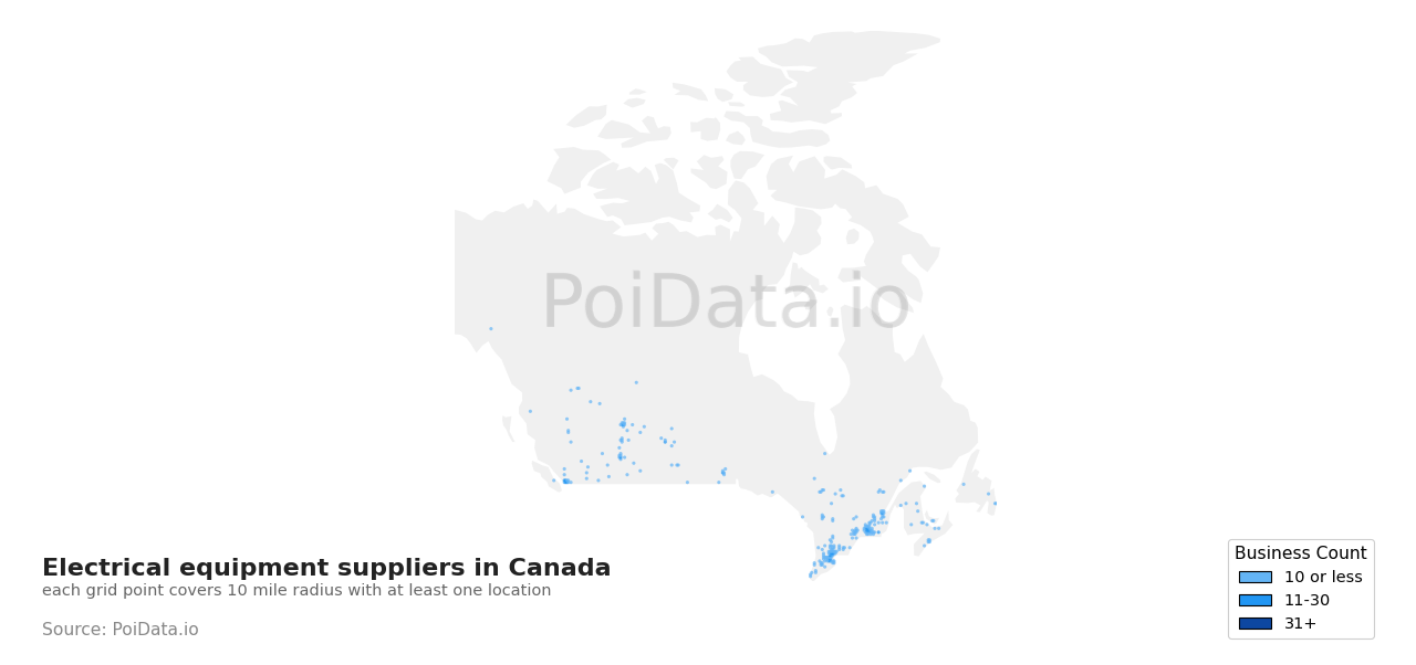 Electrical equipment supplier density map for Nova Scotia, Canada