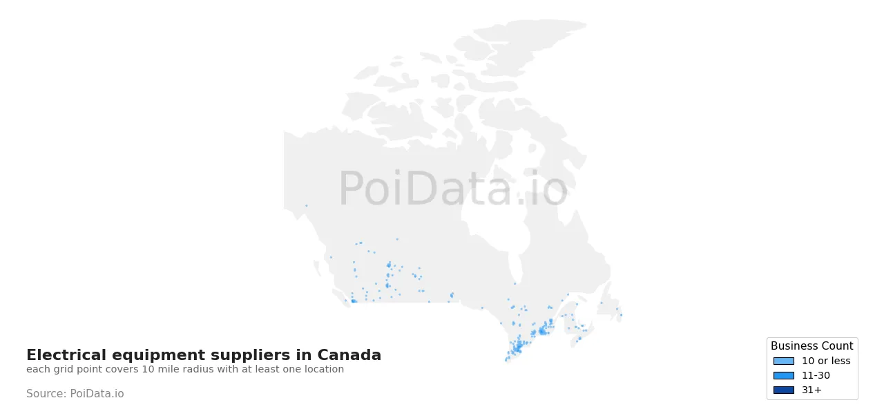 Electrical equipment supplier density map for Canada