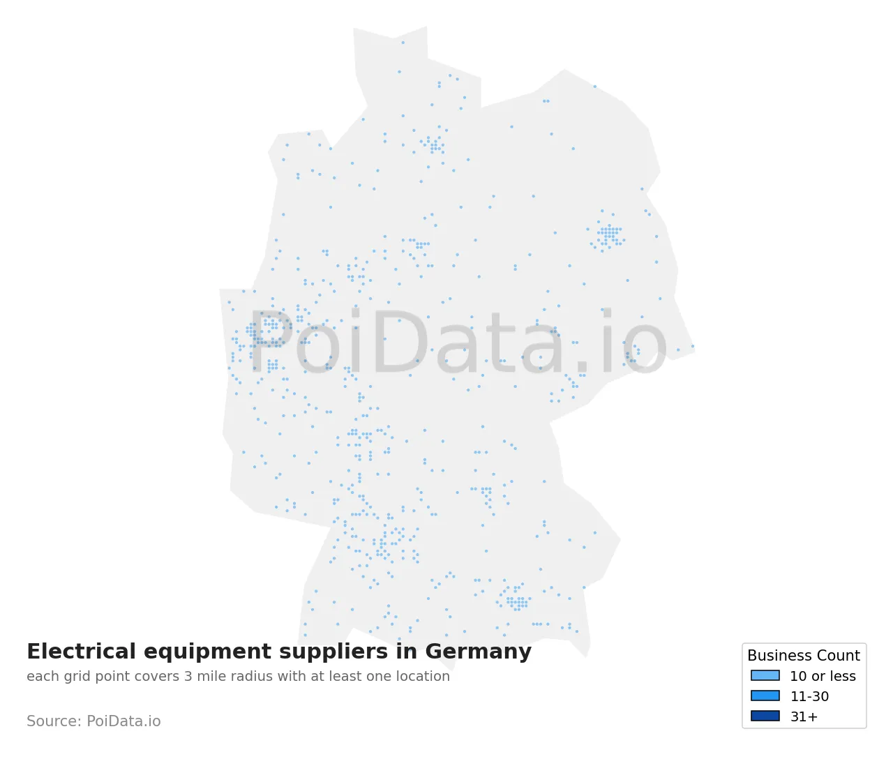 Electrical equipment supplier density map for Germany