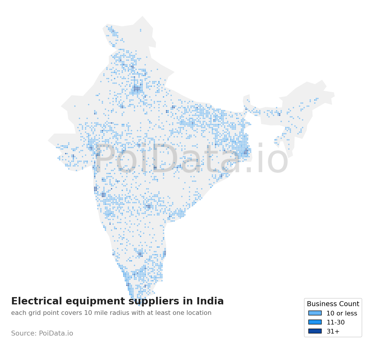 Electrical equipment supplier density map for India