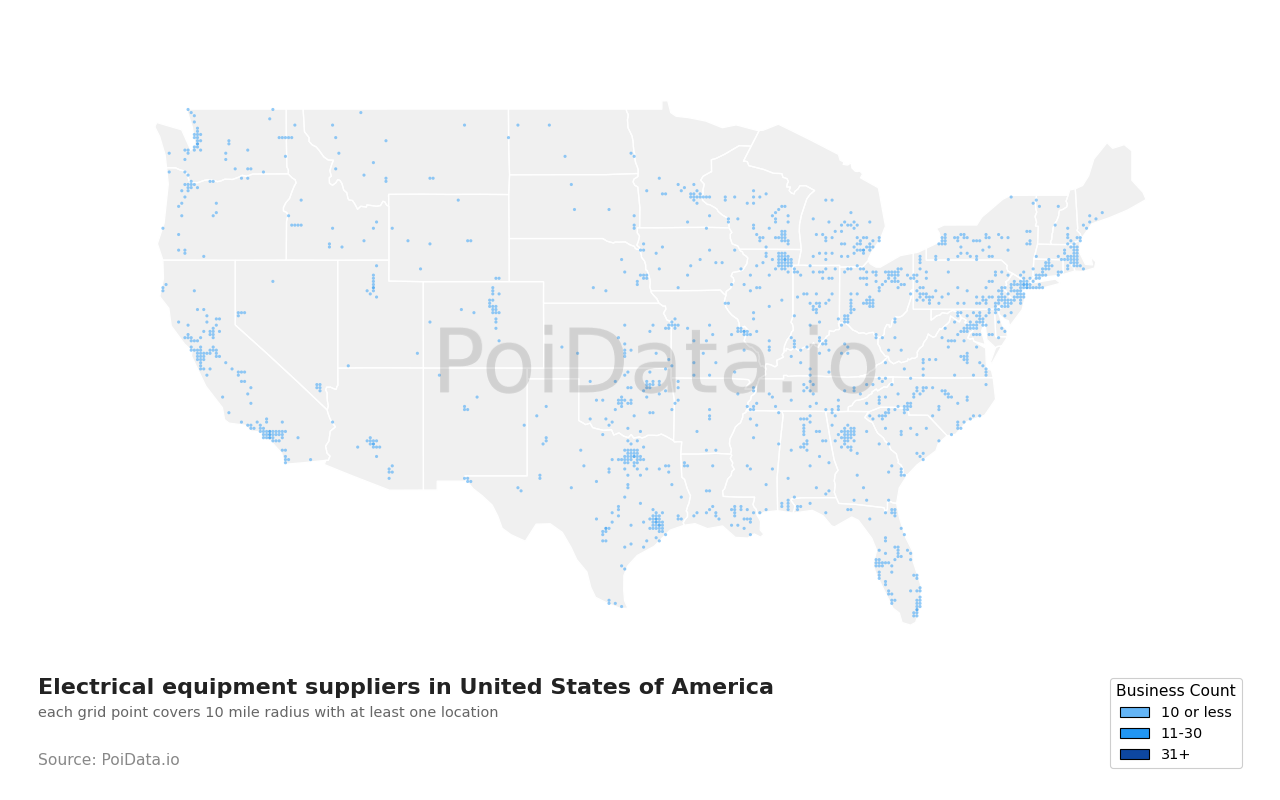 Electrical equipment supplier density map for Arizona, United States