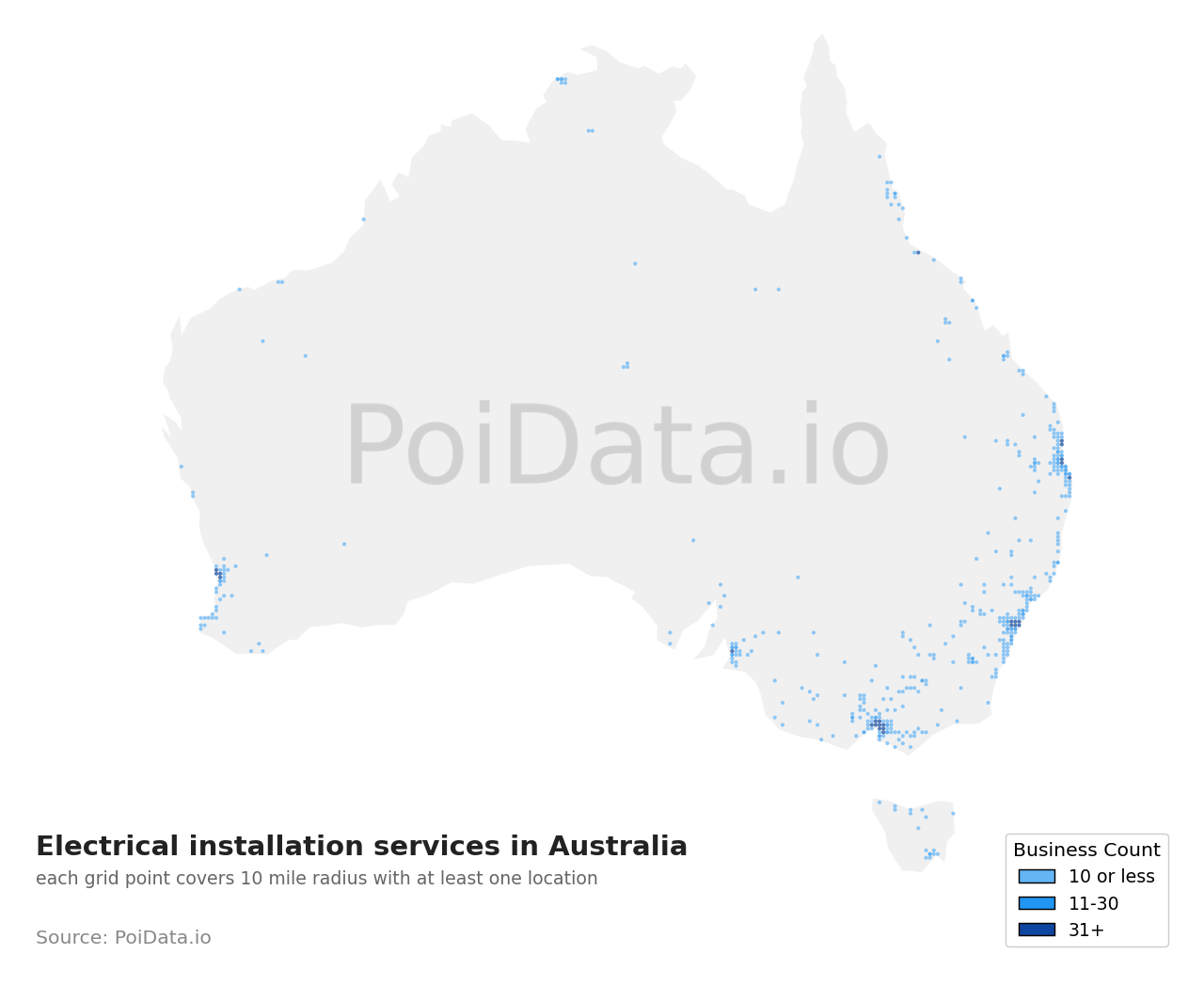 Electrical installation service density map for Australia