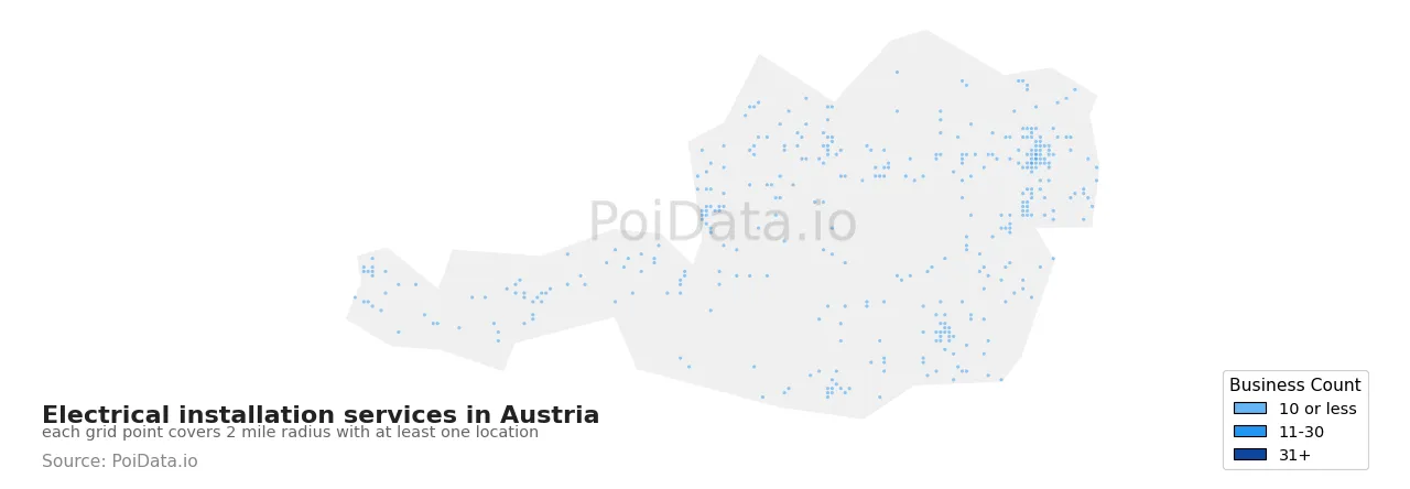 Electrical installation service density map for Austria