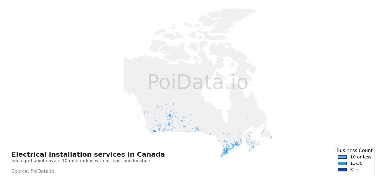 Electrical installation service density map for Canada