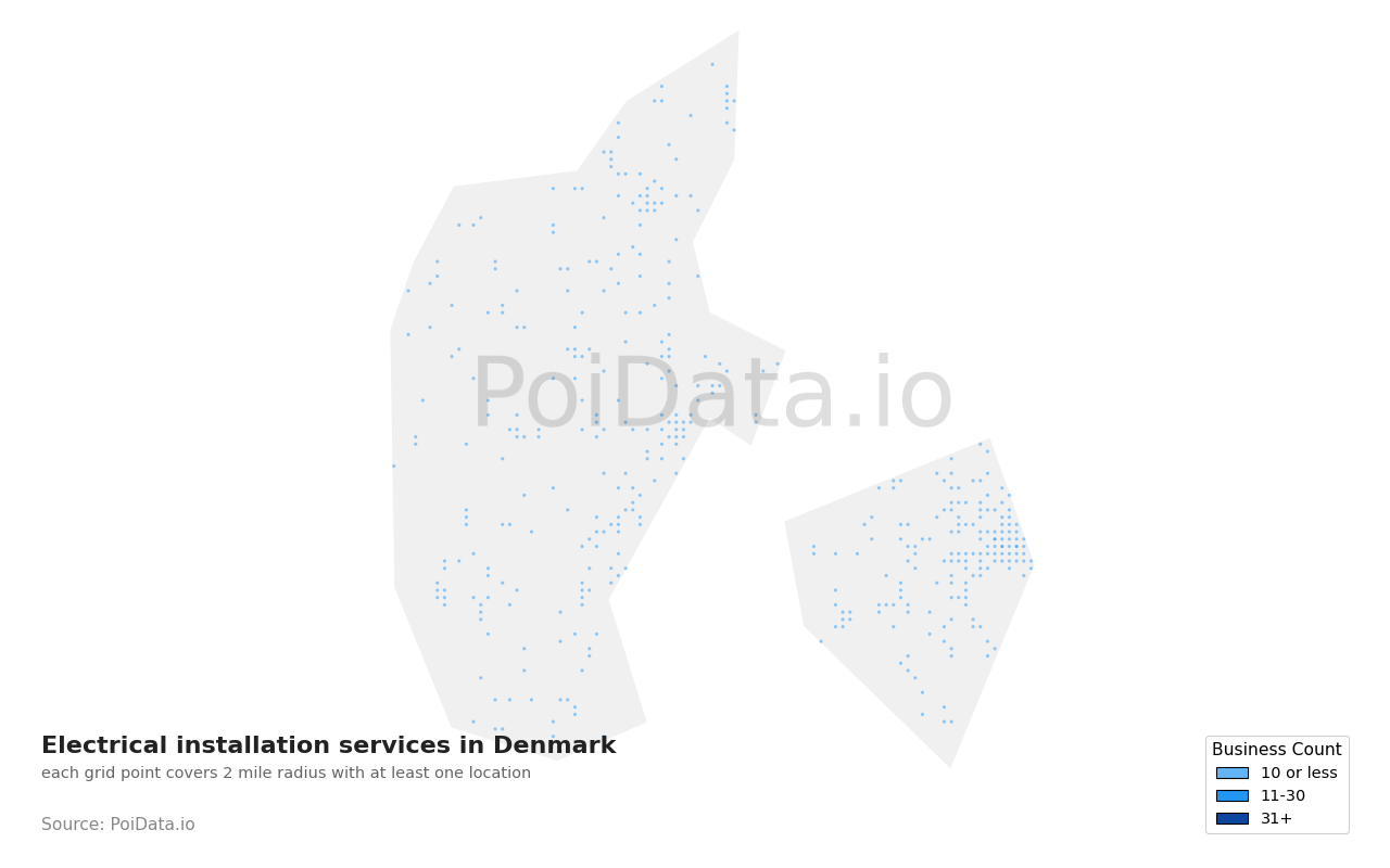 Electrical installation service density map for Denmark