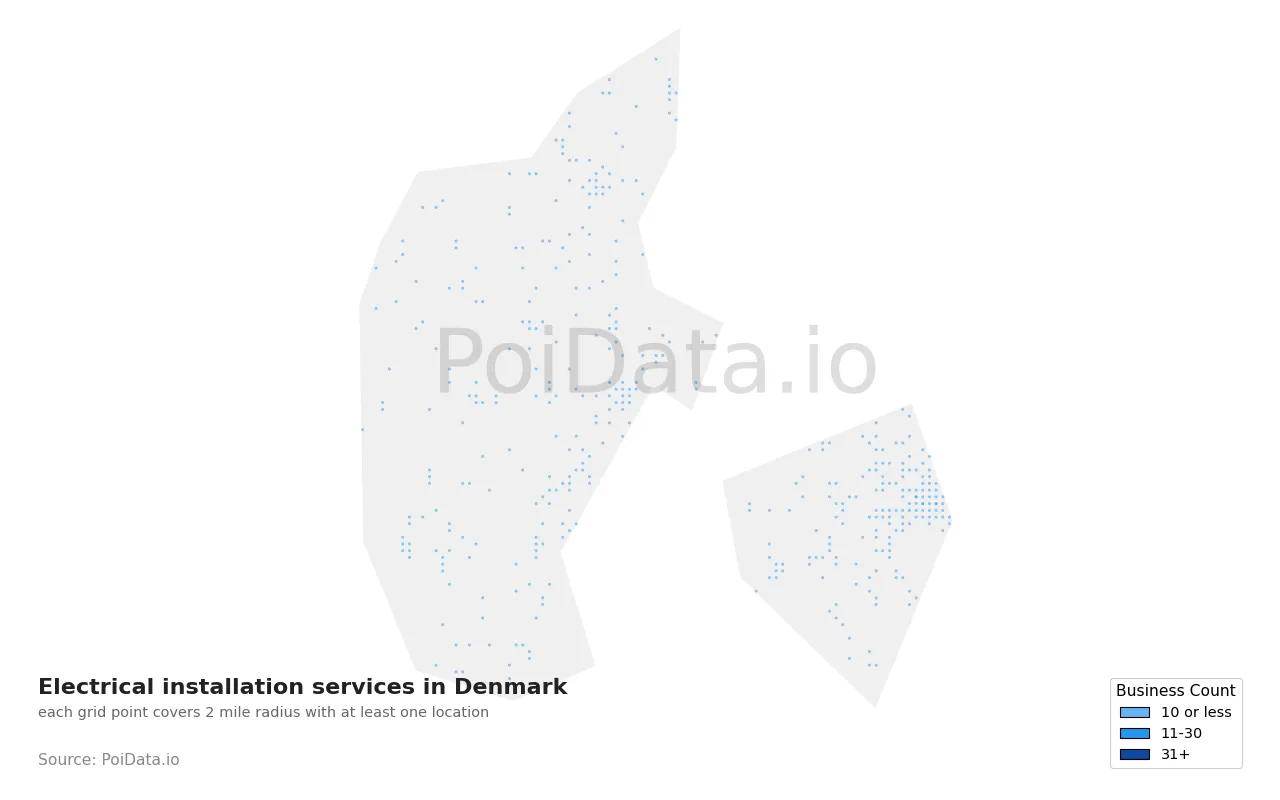 Electrical installation service density map for Denmark