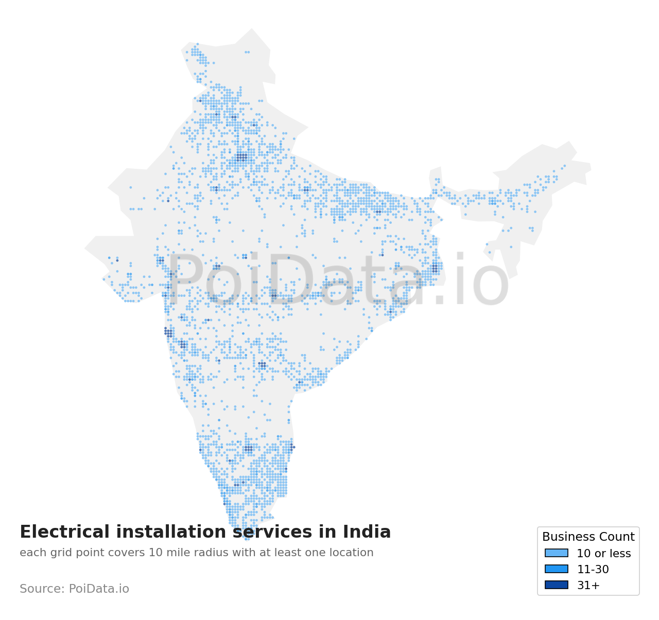 Electrical installation service density map for India