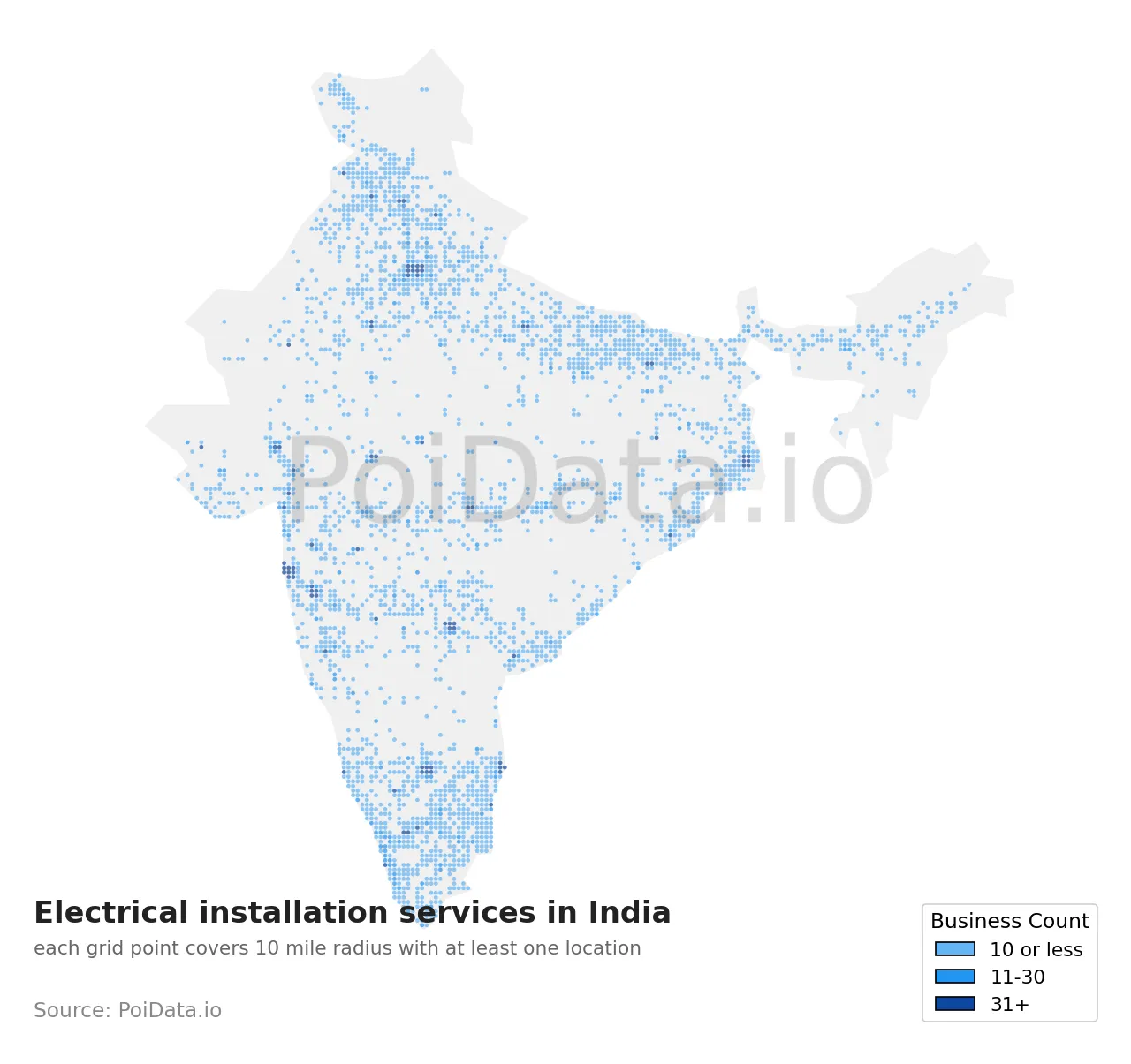 Electrical installation service density map for India