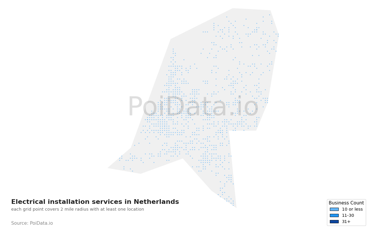 Electrical installation service density map for Netherlands