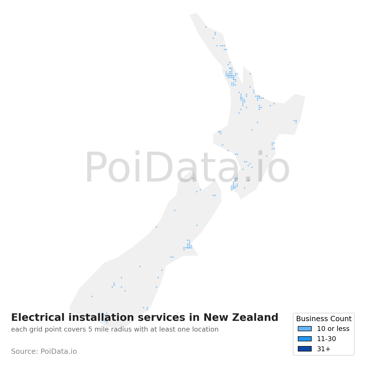 Electrical installation service density map for New Zealand