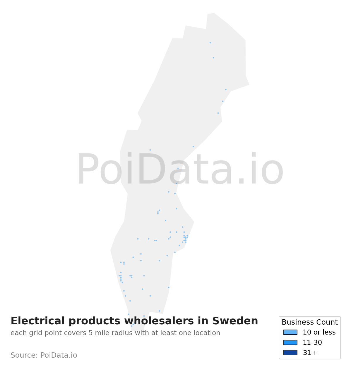 Electrical products wholesaler density map for Sweden
