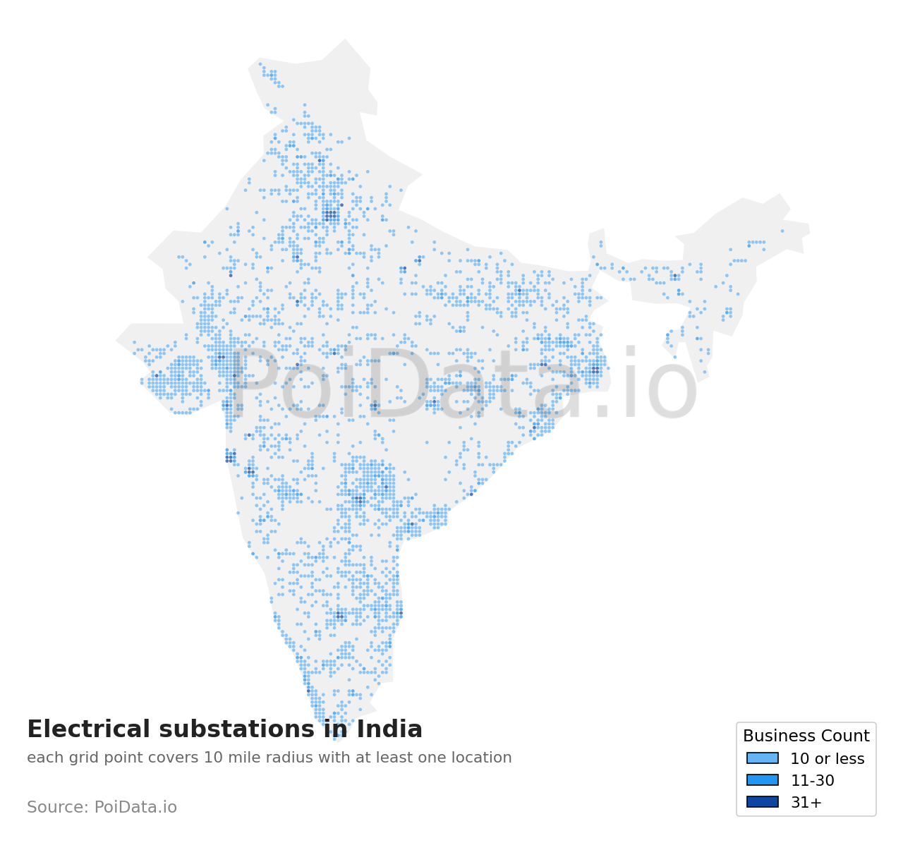 Electrical substation density map for India