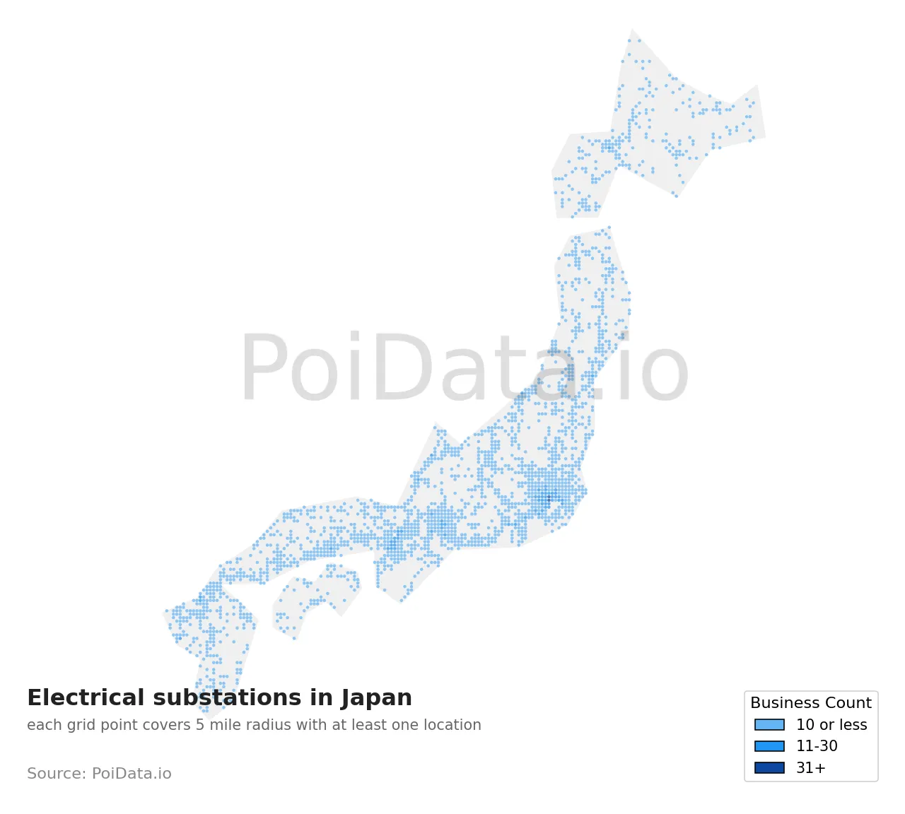 Electrical substation density map for Japan