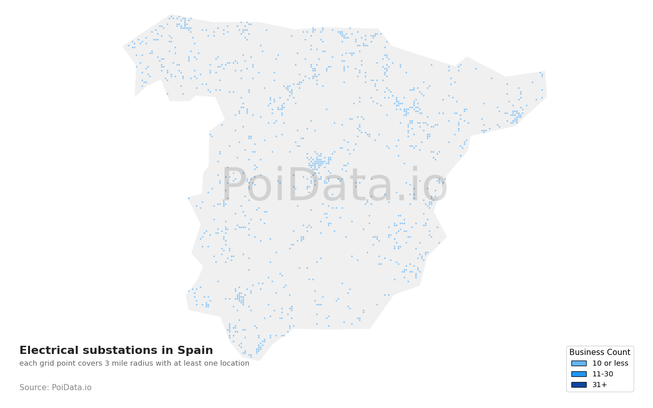 Electrical substation density map for Spain