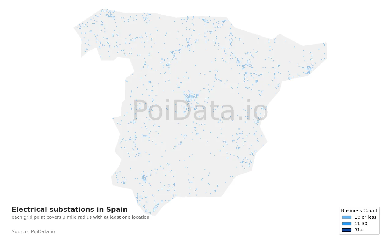 Electrical substation density map for Spain