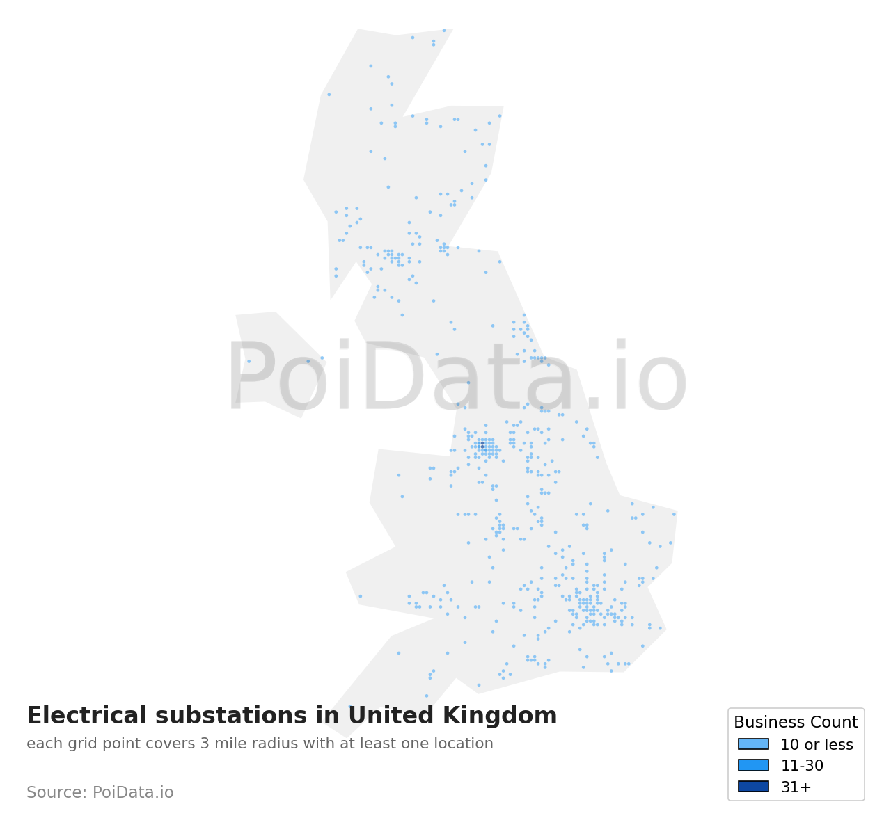 Electrical substation density map for United Kingdom