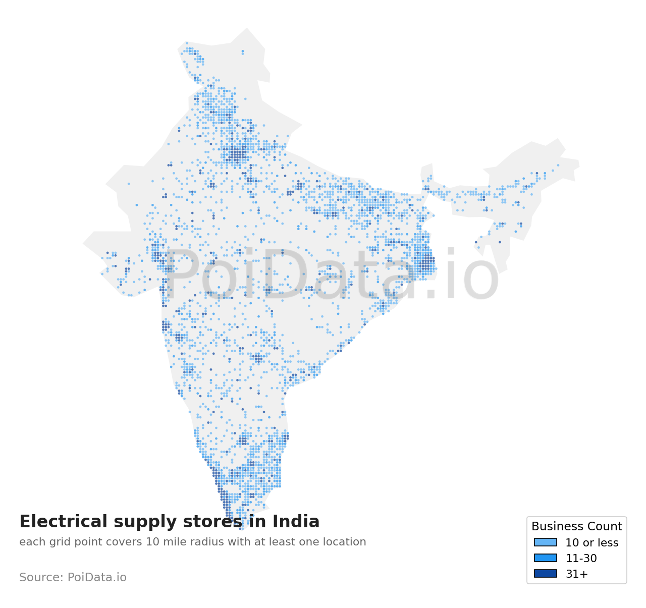 Electrical supply store density map for India
