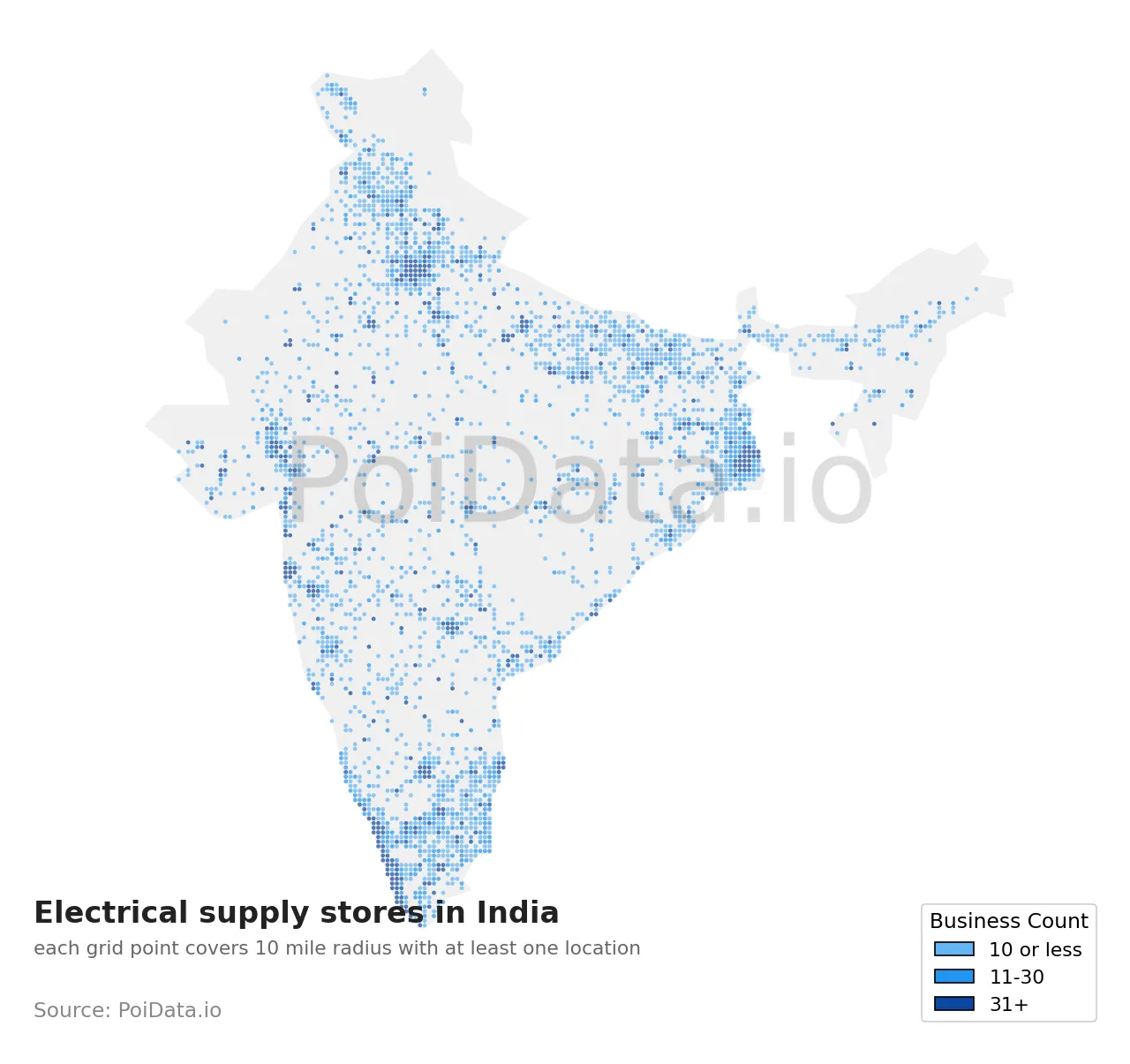 Electrical supply store density map for India