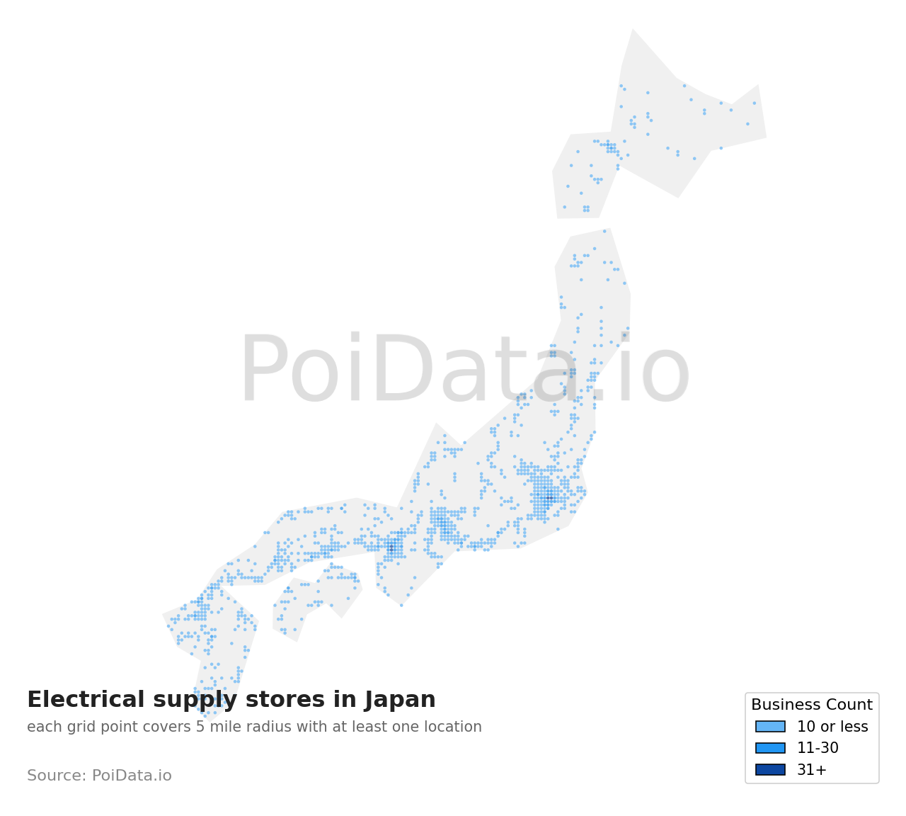 Electrical supply store density map for Japan