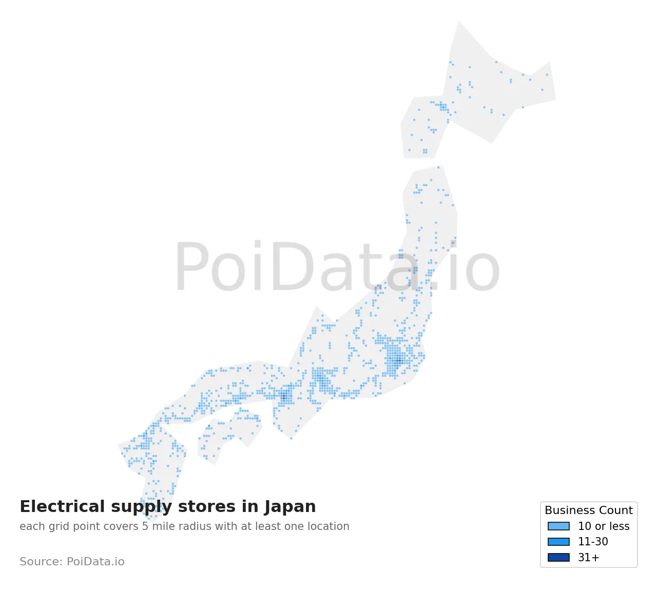 Electrical supply store density map for Japan