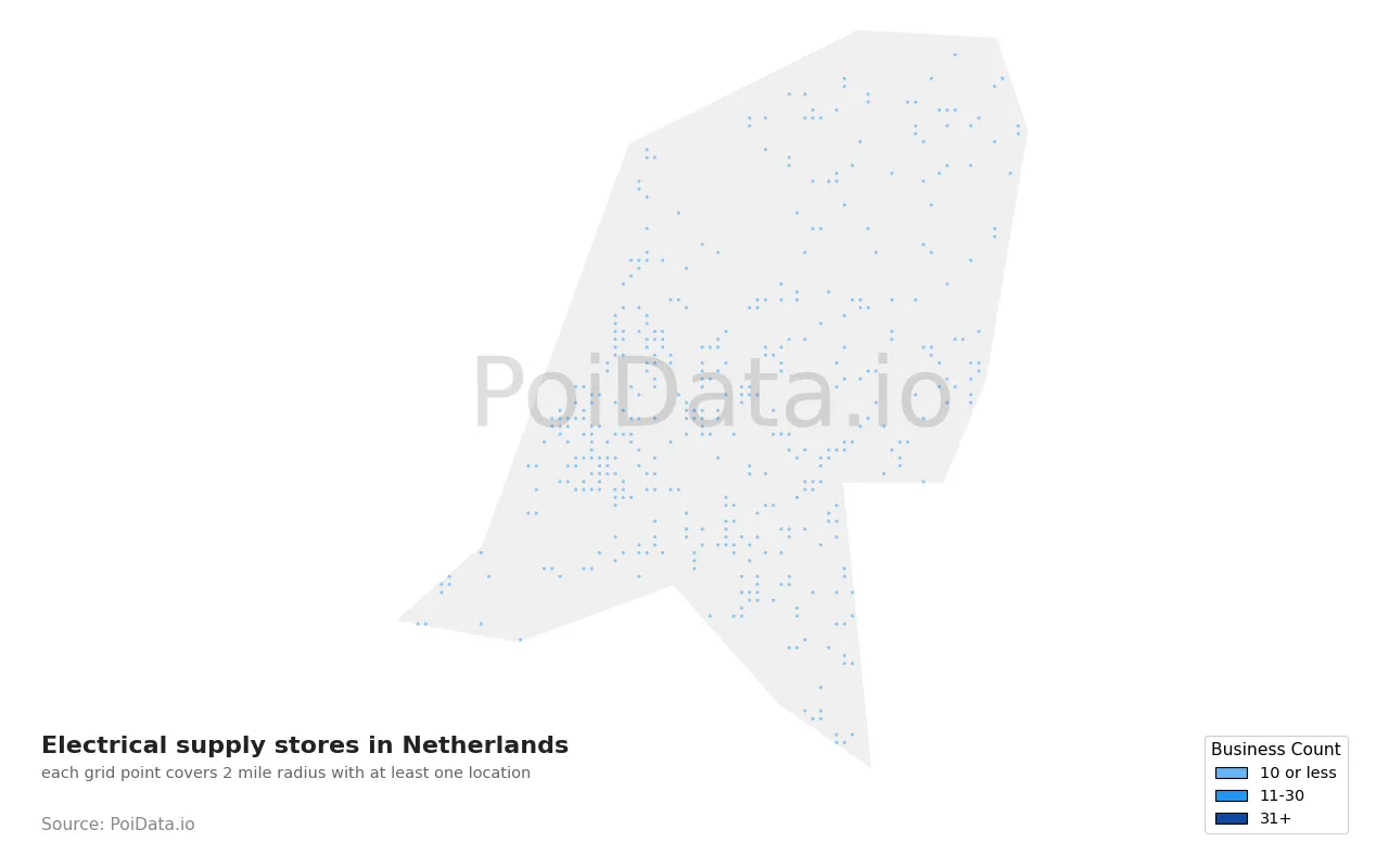 Electrical supply store density map for Netherlands