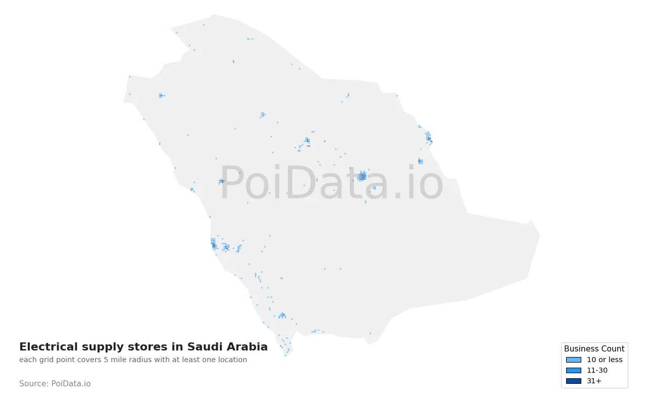 Electrical supply store density map for Saudi Arabia