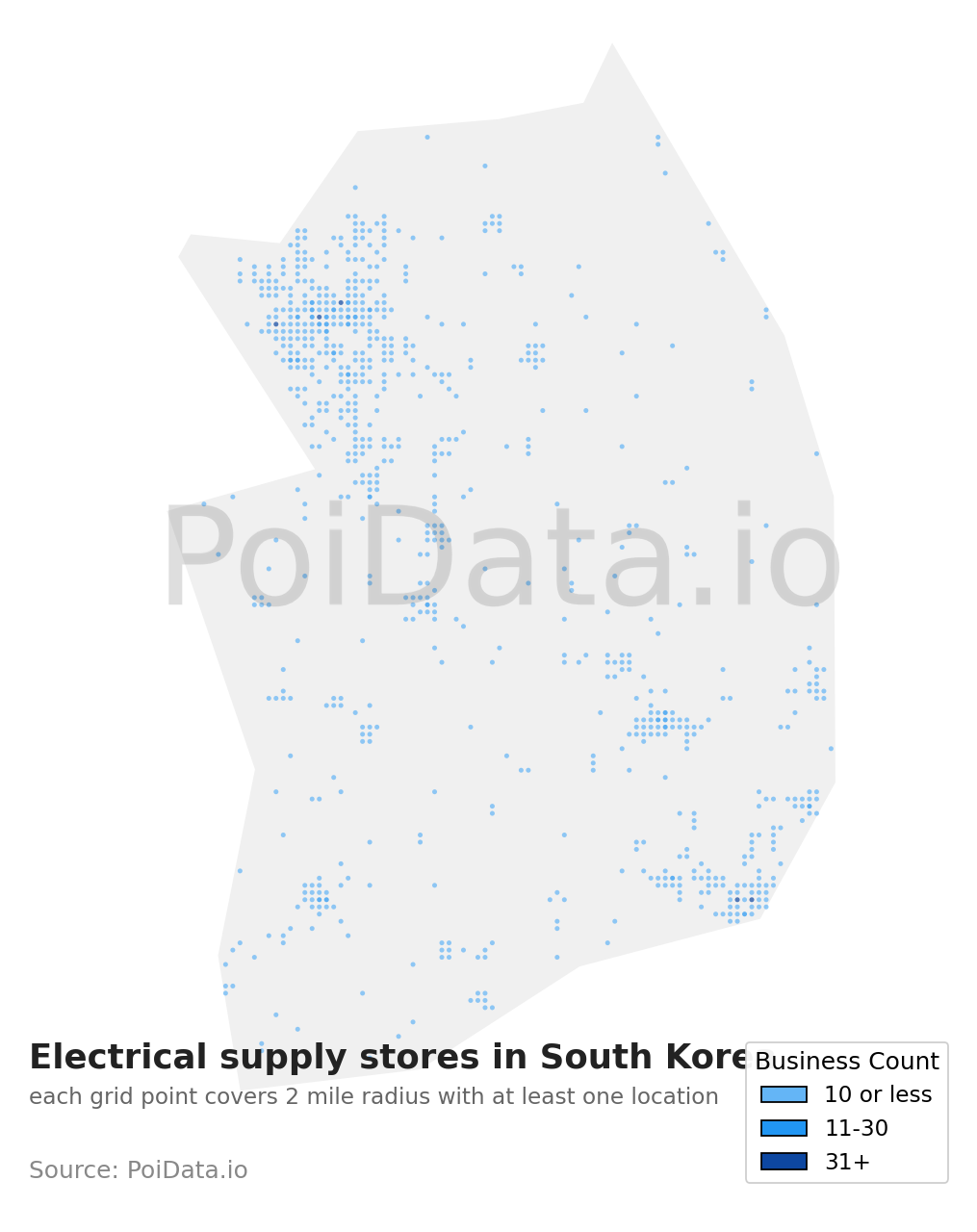 Electrical supply store density map for South Korea