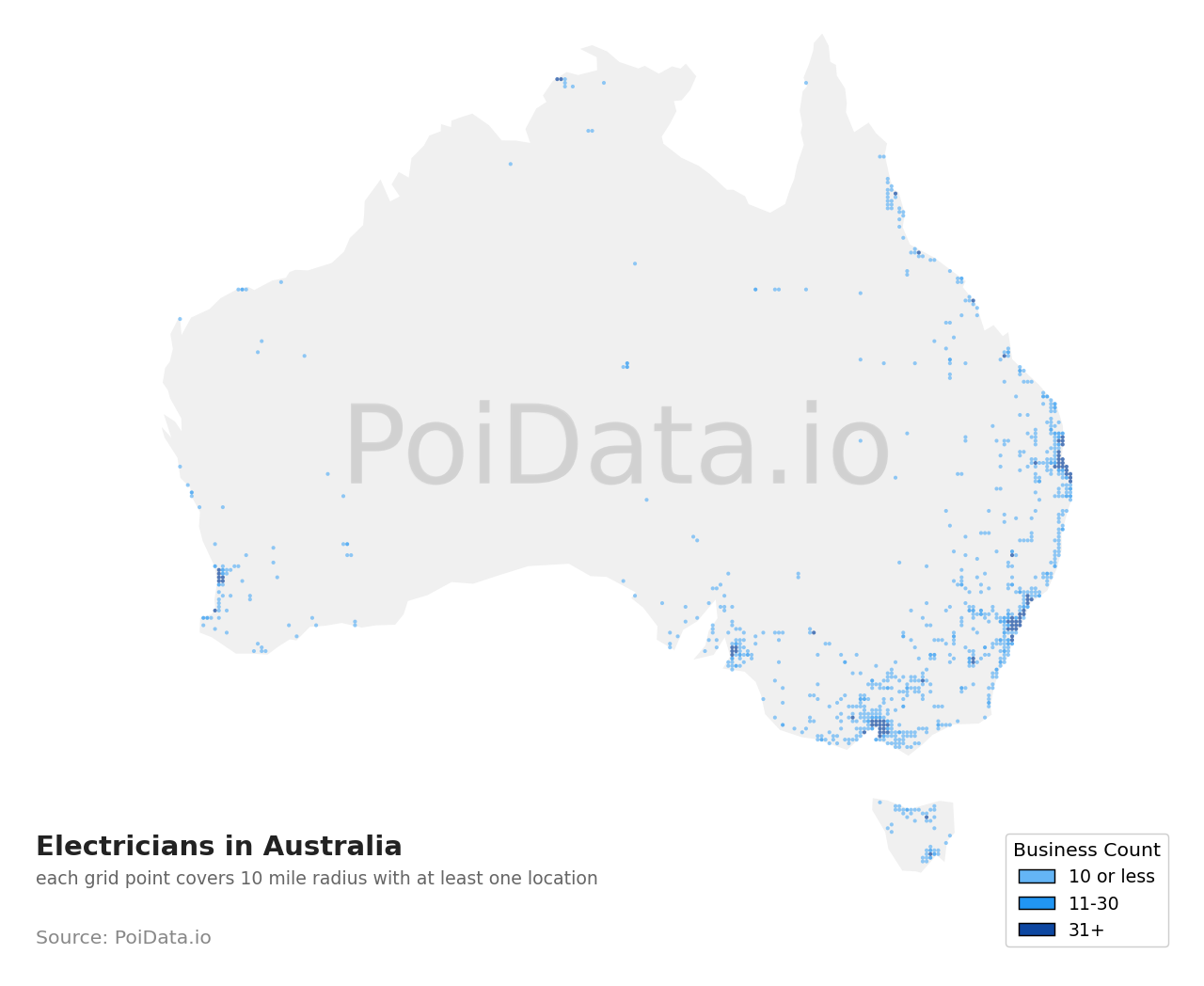 Electrician density map for Australia