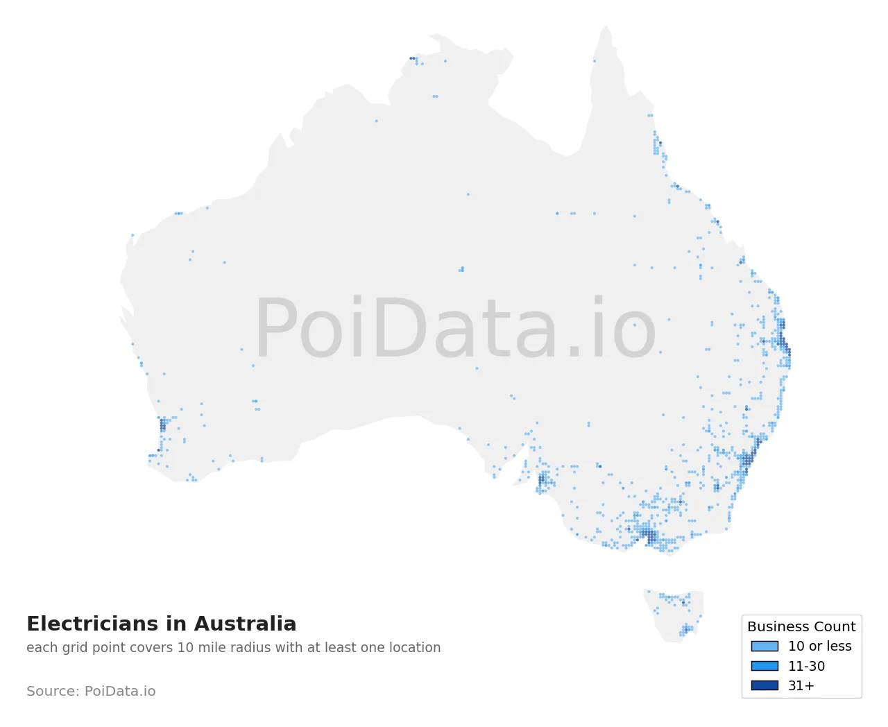 Electrician density map for Australia