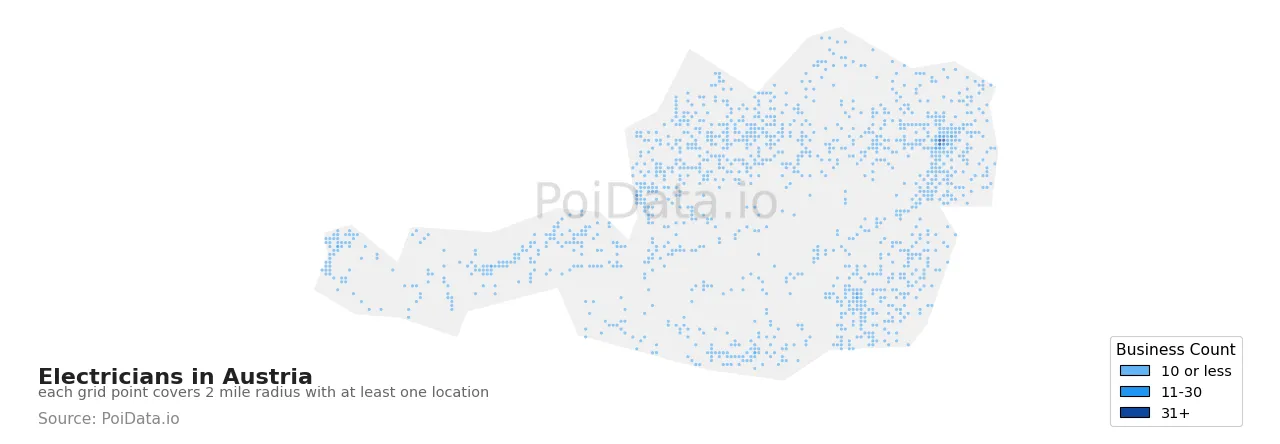 Electrician density map for Austria
