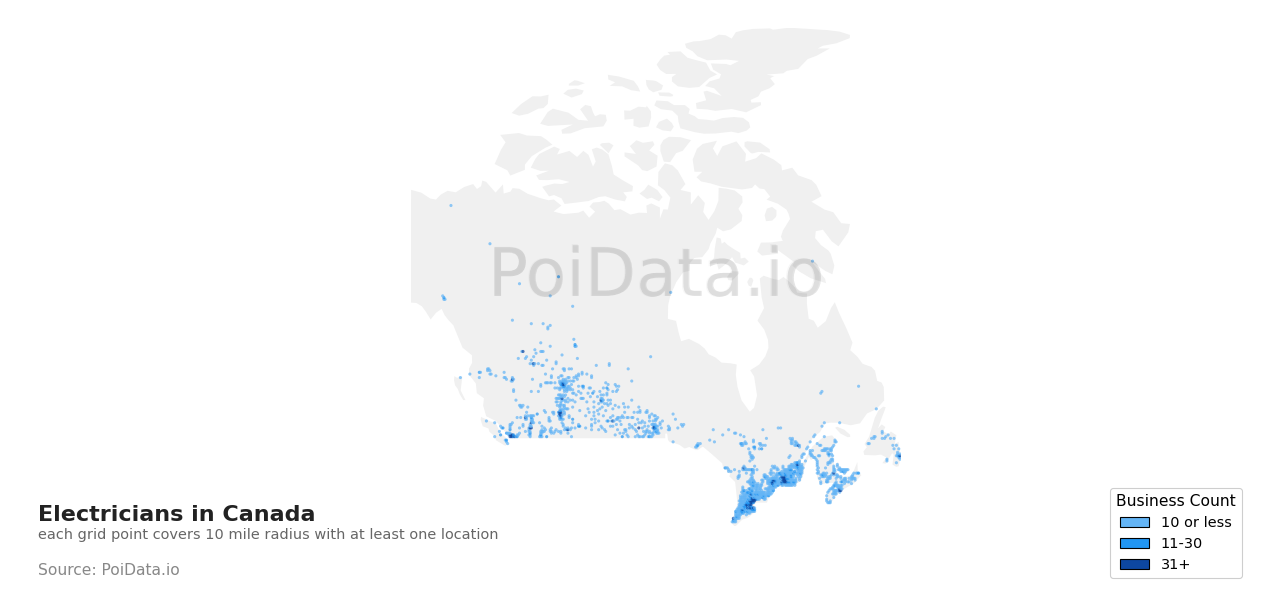 Electrician density map for Canada
