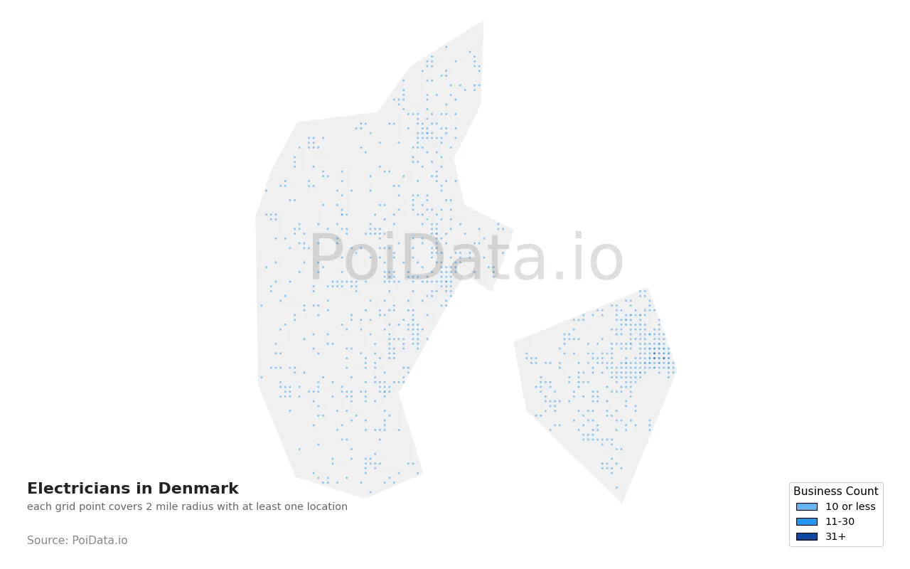 Electrician density map for Denmark