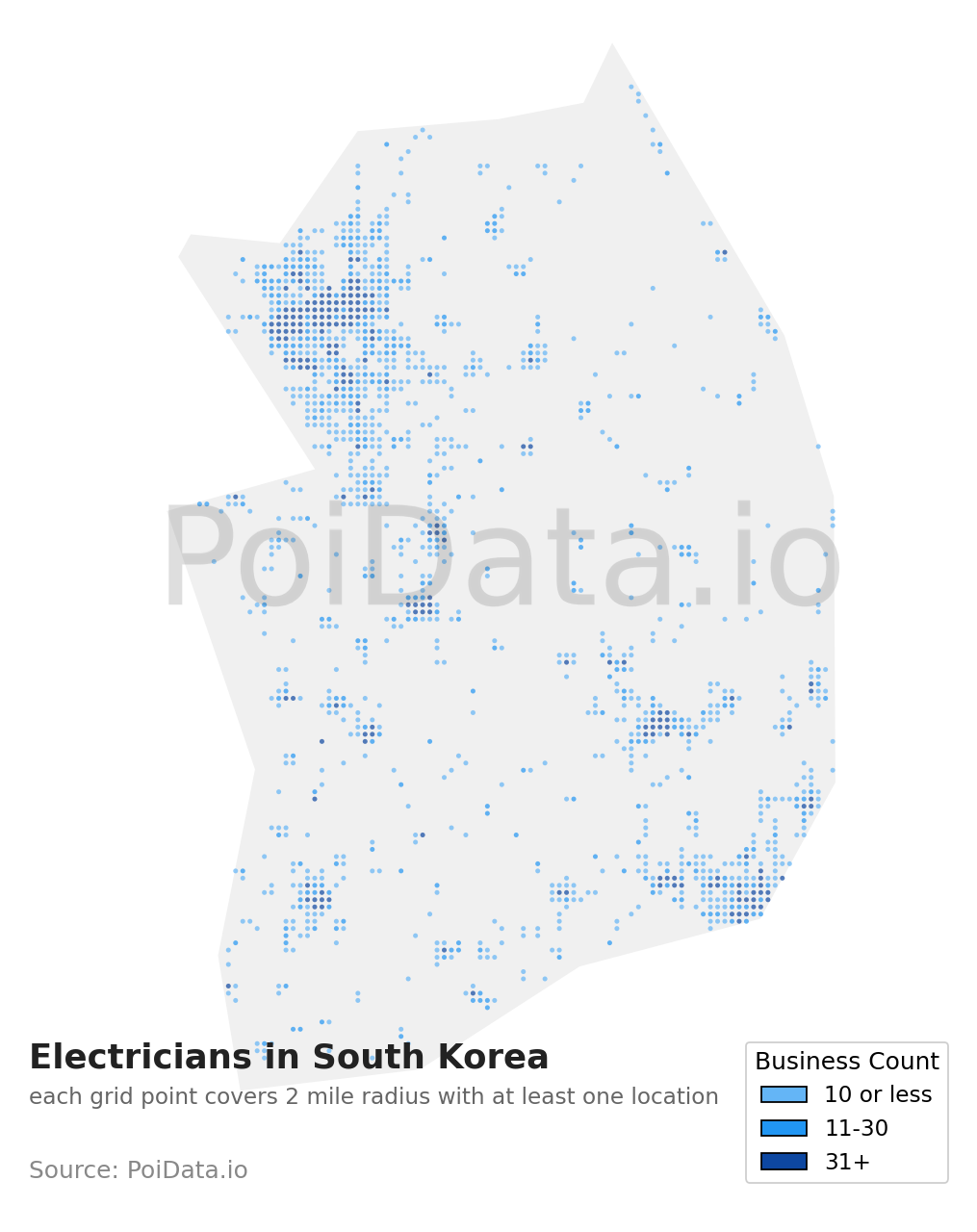 Electrician density map for South Korea