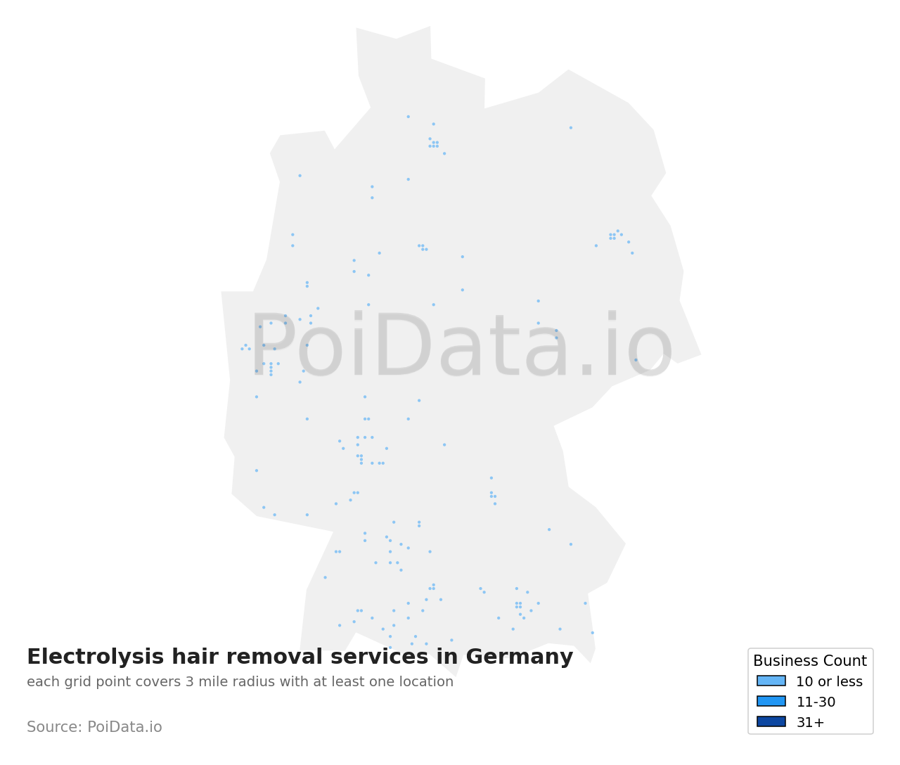 Electrolysis hair removal service density map for Germany