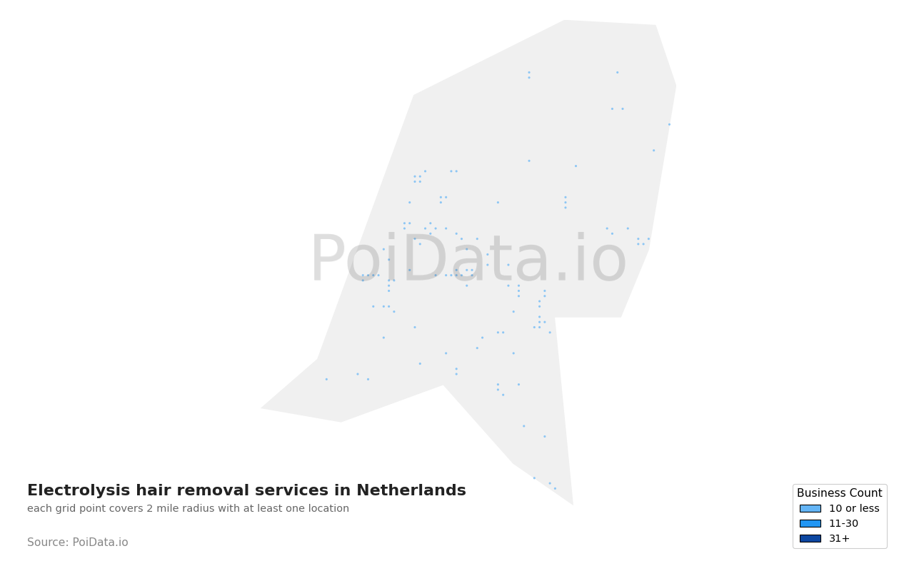 Electrolysis hair removal service density map for Netherlands