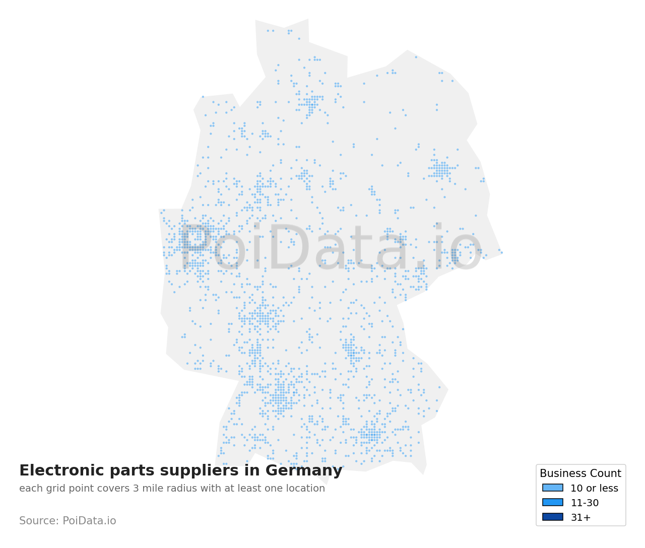Electronic parts supplier density map for Germany