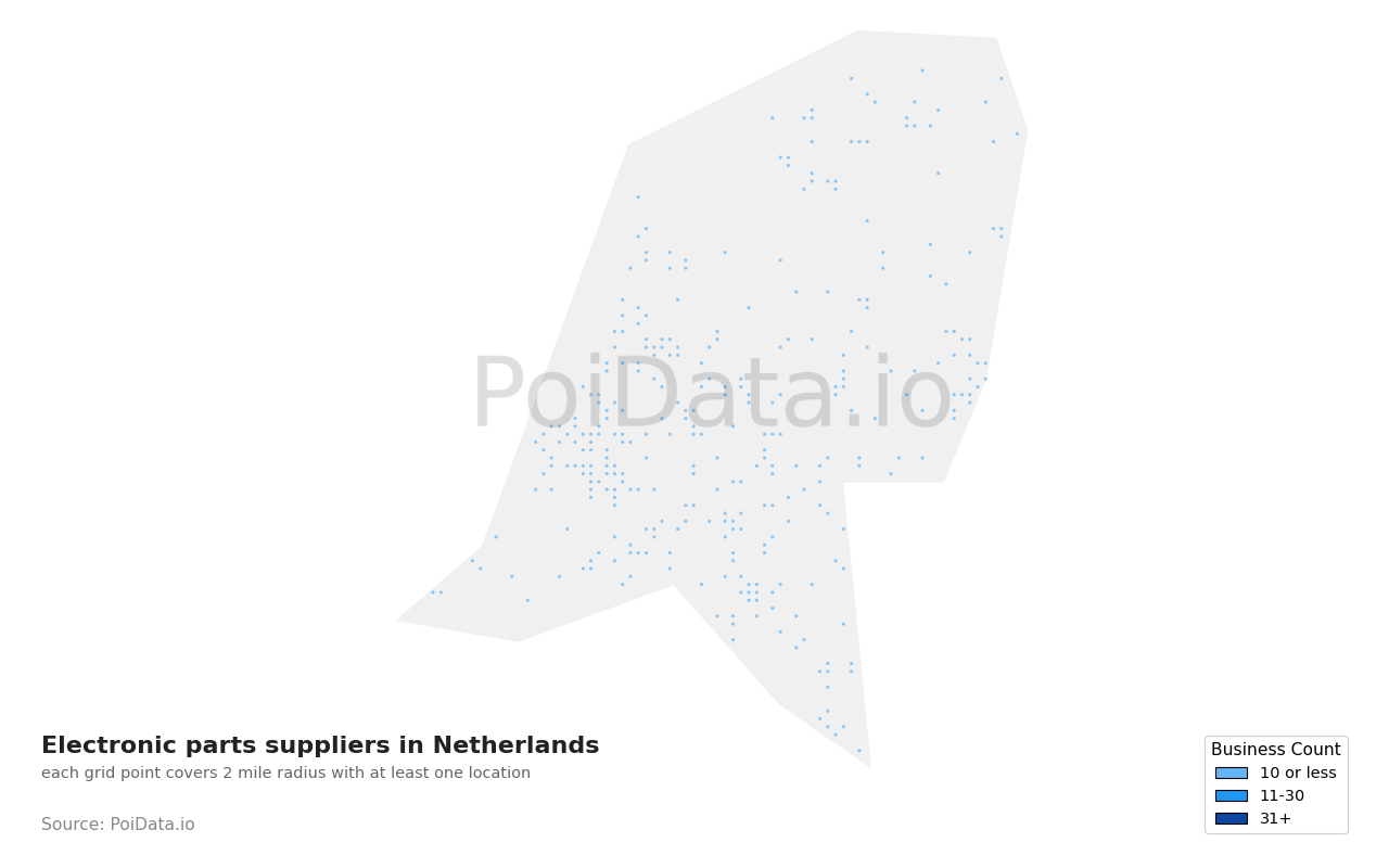 Electronic parts supplier density map for Netherlands