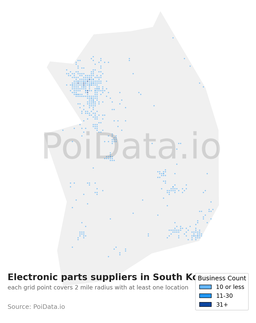 Electronic parts supplier density map for South Korea