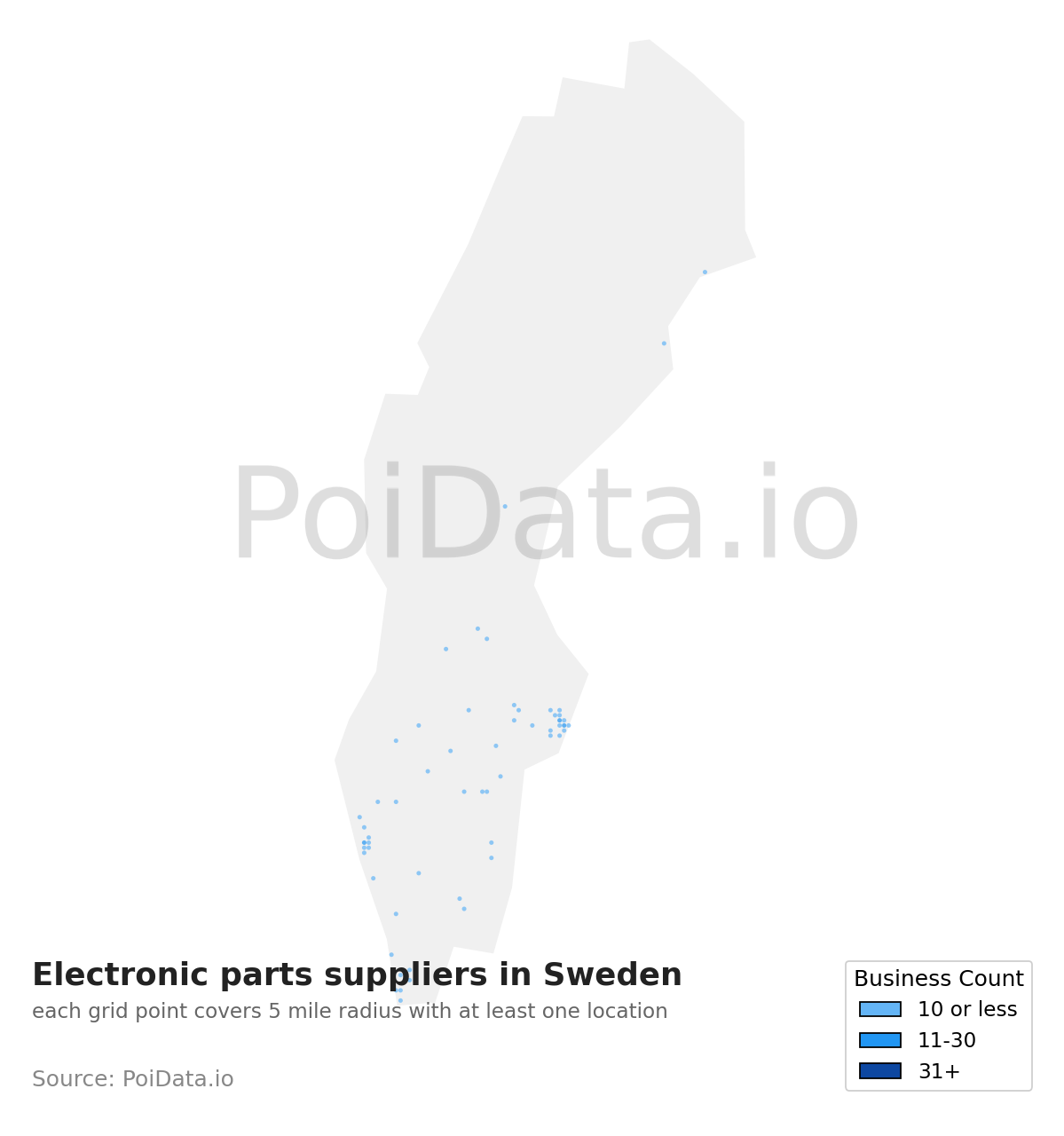 Electronic parts supplier density map for Sweden