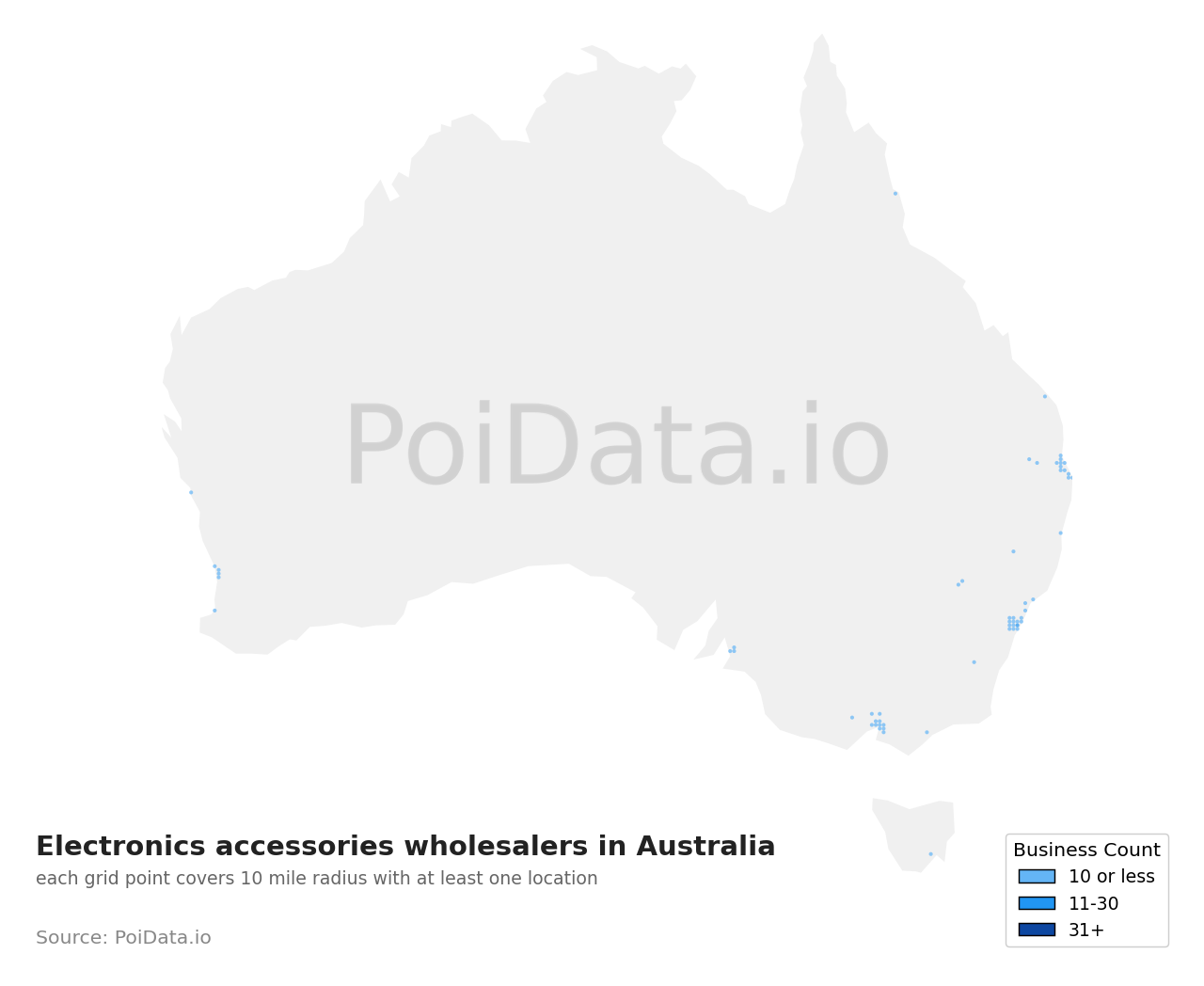 Electronics accessories wholesaler density map for Victoria, Australia