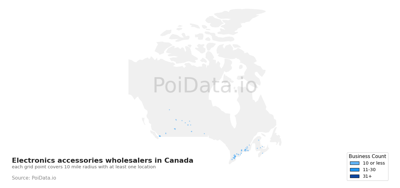 Electronics accessories wholesaler density map for Saskatchewan, Canada