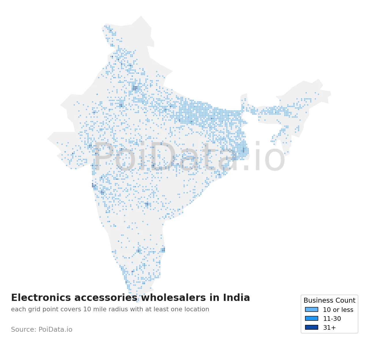 Electronics accessories wholesaler density map for India