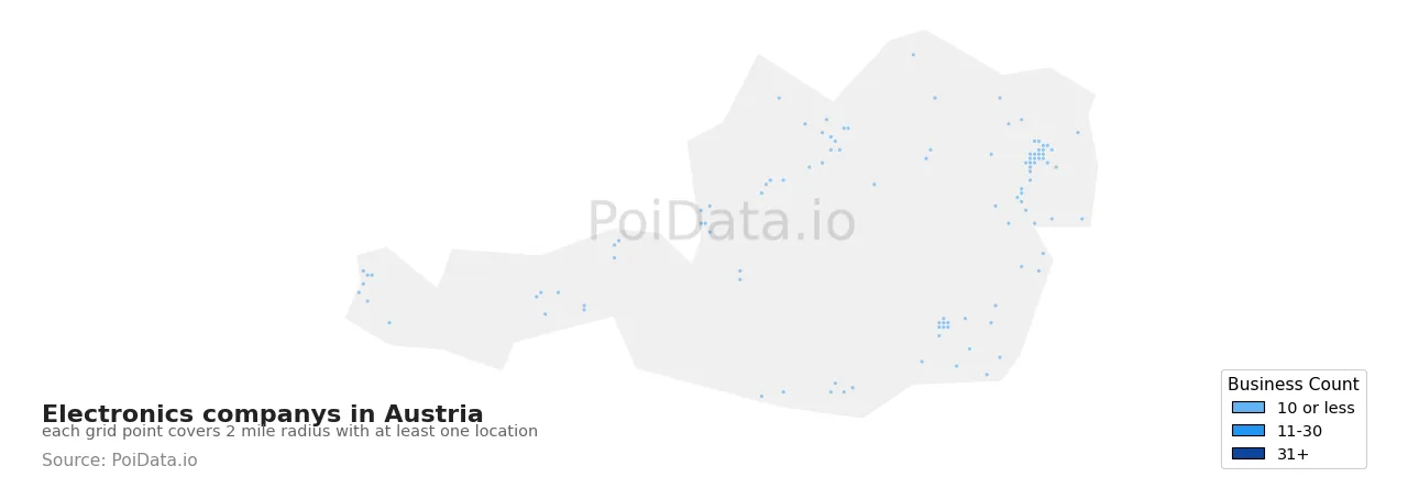 Electronics company density map for Austria