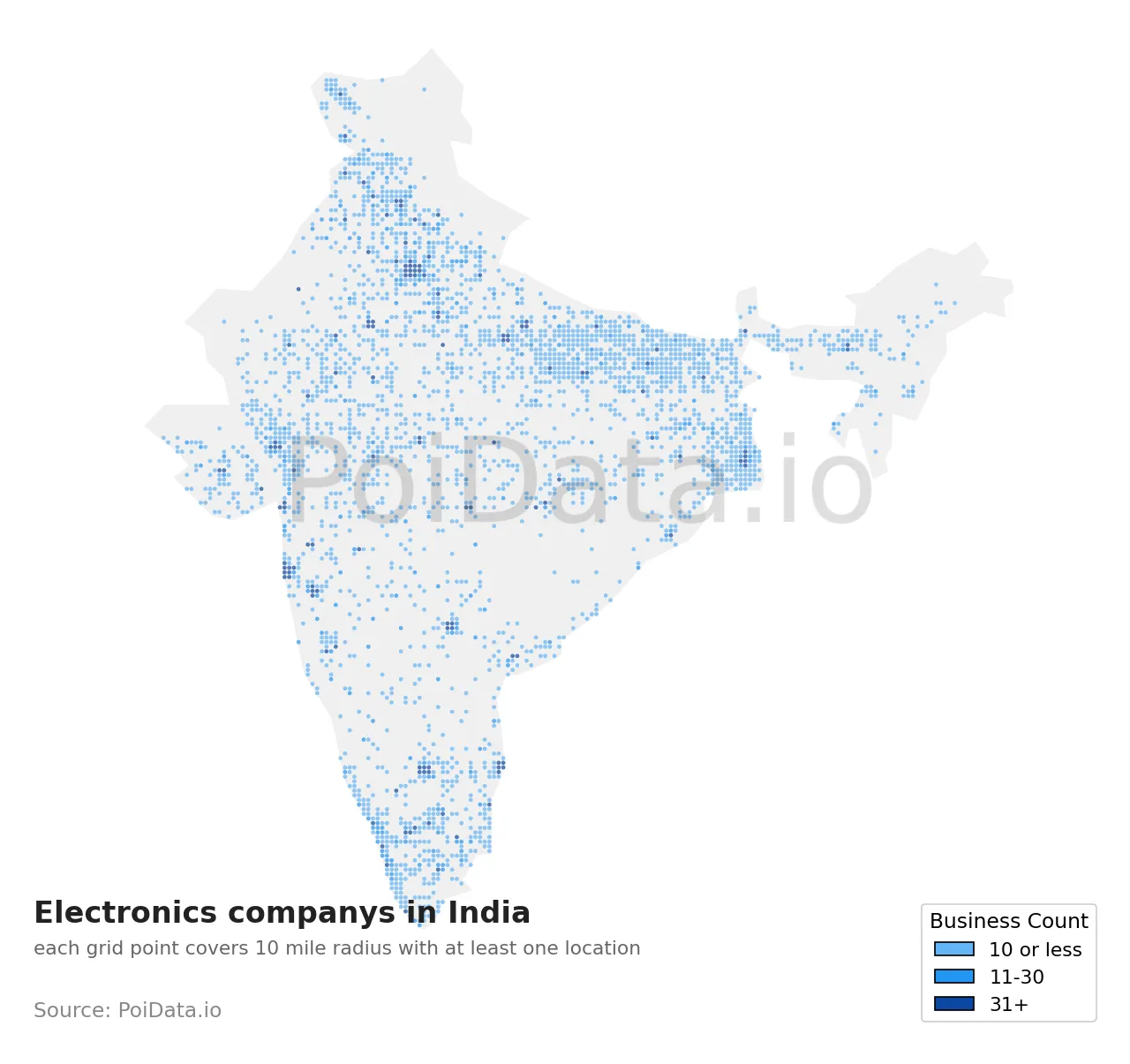 Electronics company density map for India