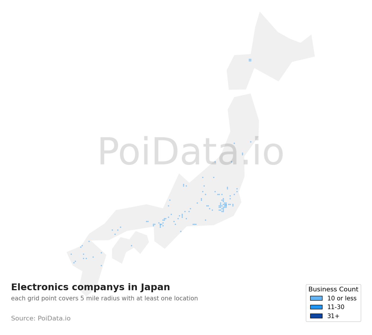 Electronics company density map for Japan