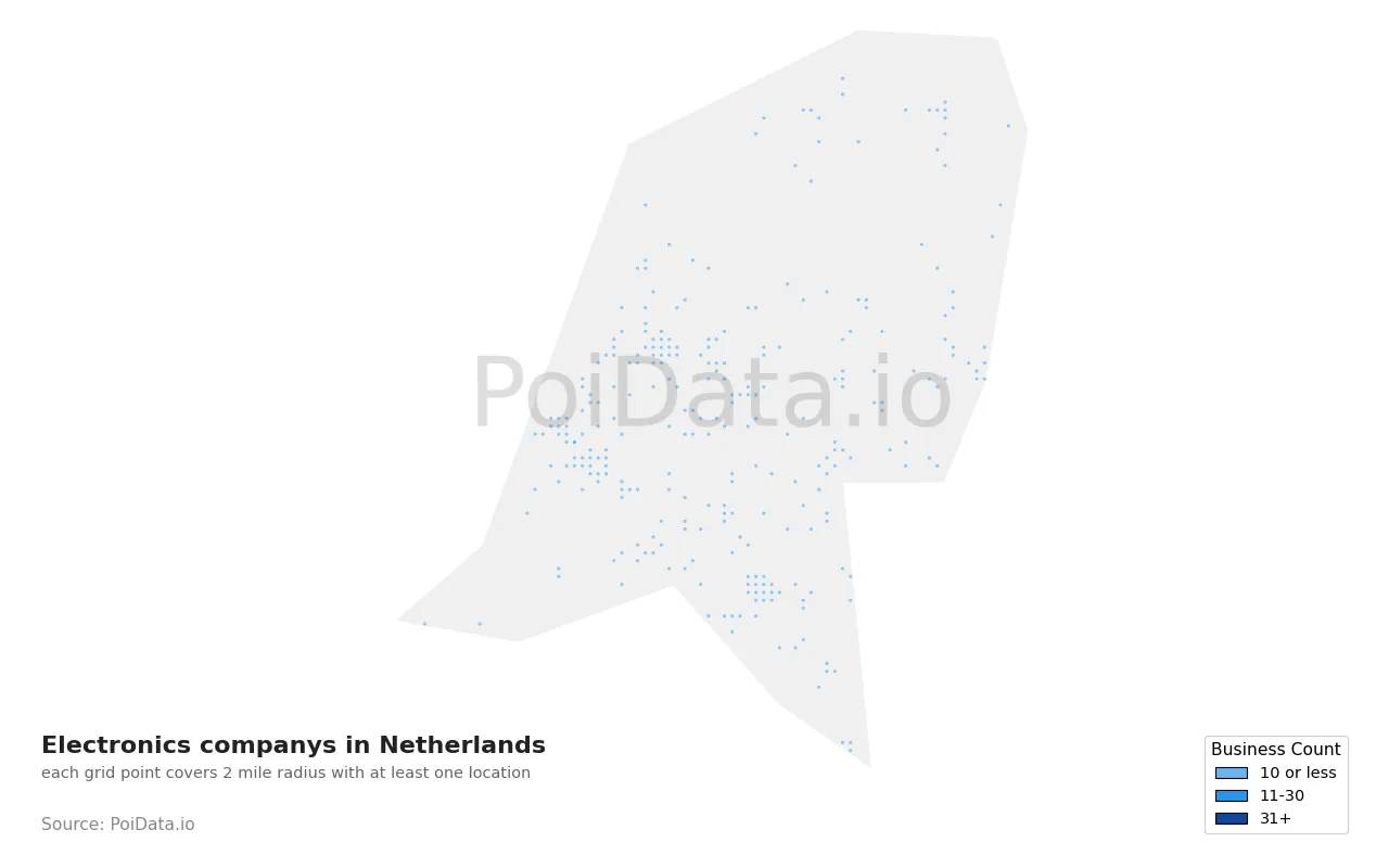 Electronics company density map for Netherlands
